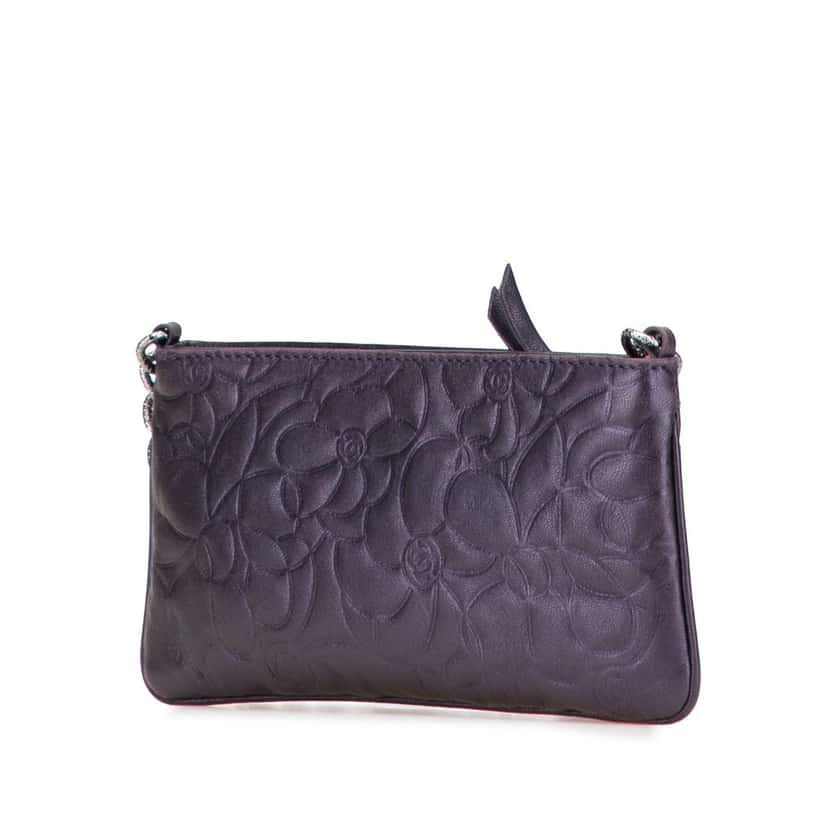 Chanel Embossed Lambskin Camellia Chain Pochette Purple Leather Very good condition - Back View