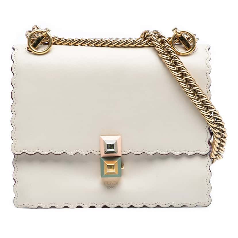 Fendi Small Scalloped Leather Kan I Crossbody White Leather Good condition - Front View