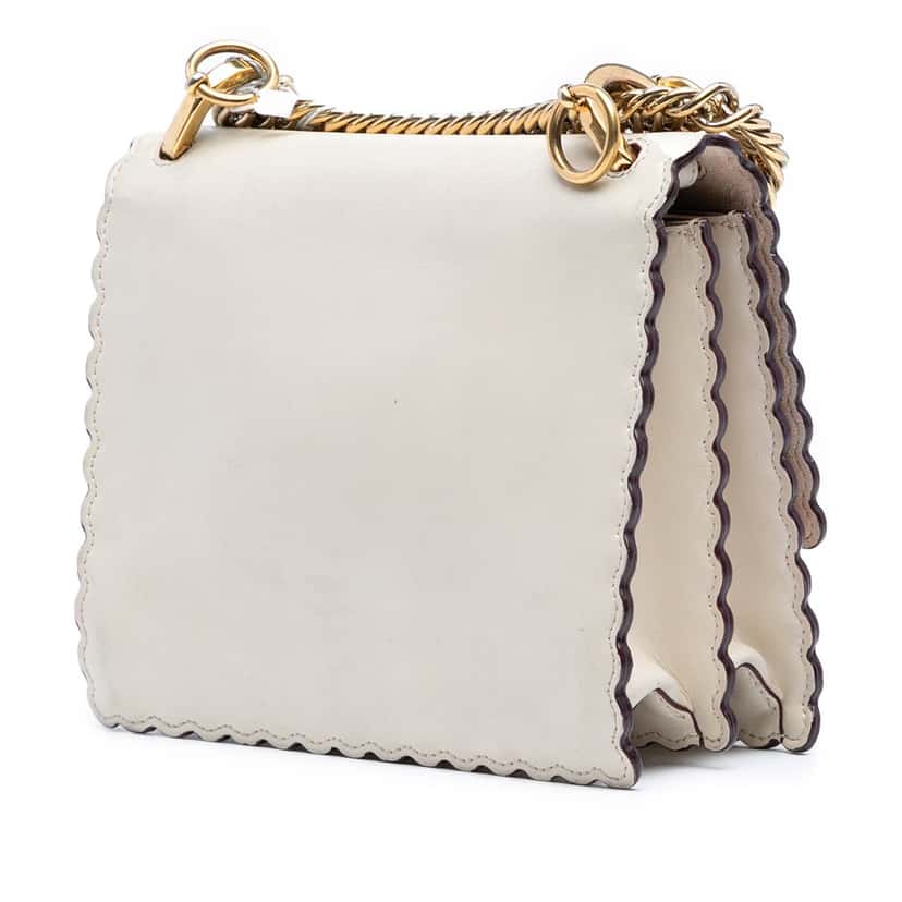 Fendi Small Scalloped Leather Kan I Crossbody White Leather Good condition - Back View