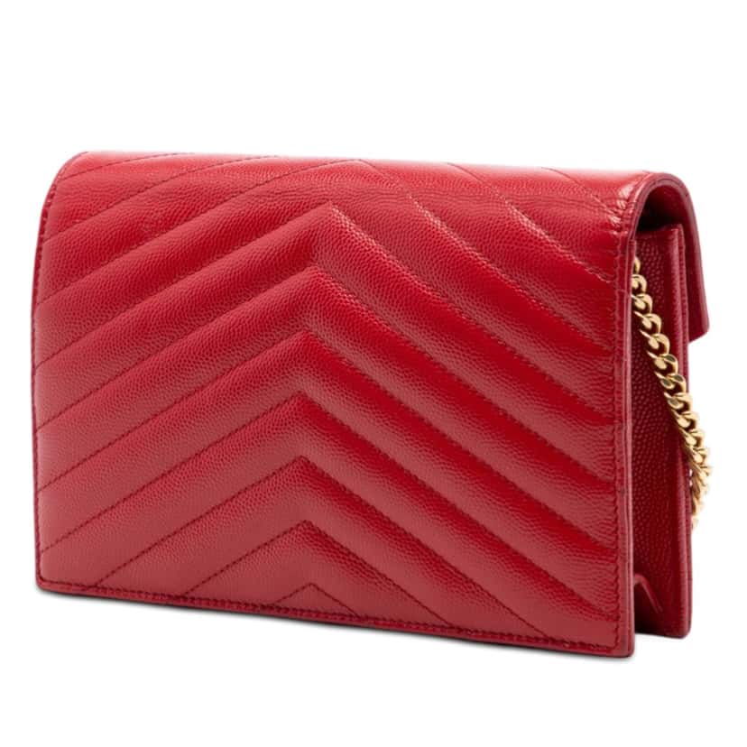 Saint Laurent Grain De Poudre Chevron Monogram Envelope Wallet on Chain Red Leather Very good condition - Back View