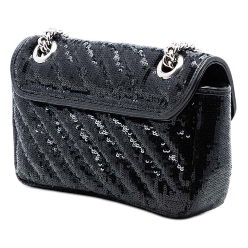 Gucci Small GG Marmont Matelasse Diagonal Sequin and Leather Torchon Shoulder Bag Black Very good condition - Back View