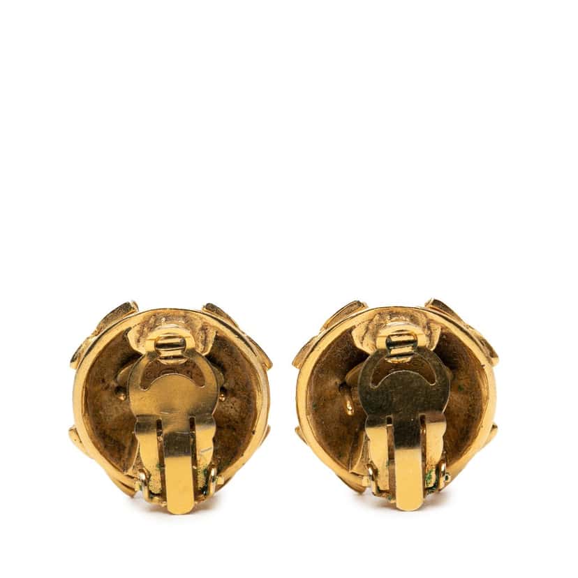 Chanel CC Gold Plated Round Strass Clip On Earrings Gold Metal Very good condition - Back View