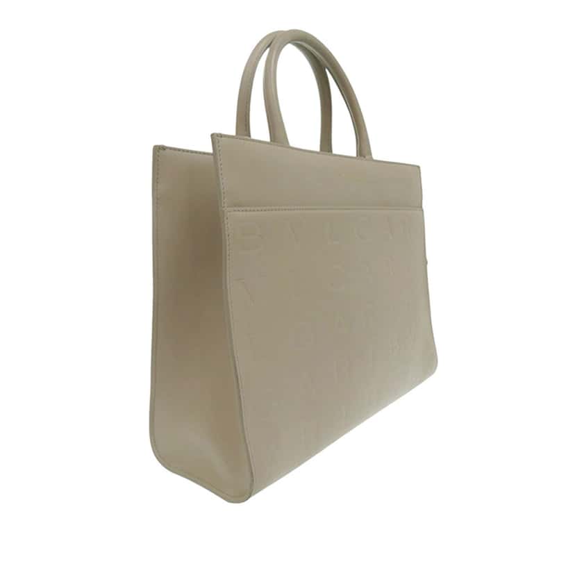 Bvlgari Embossed Leather Logo Infinitum Tote Beige Leather Very good condition - Back View