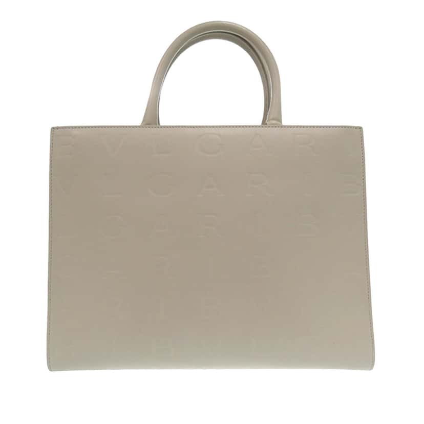 Bvlgari Embossed Leather Logo Infinitum Tote Beige Leather Very good condition - Inside View