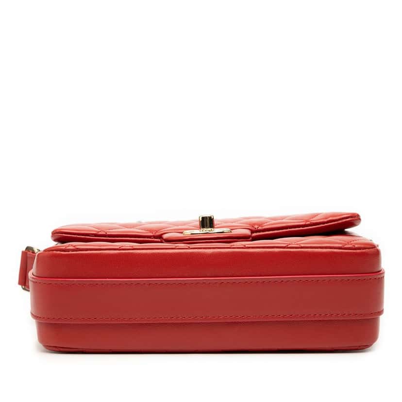 Chanel CC Quilted Calfskin Ruffle Strap Flap Red Leather Very good condition - Inside View