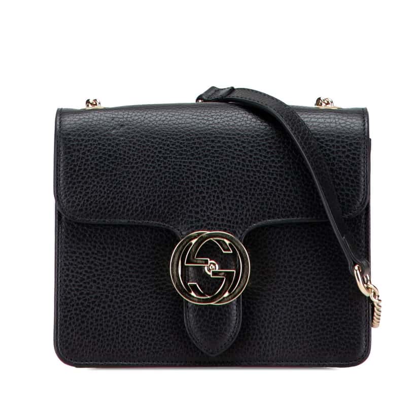 Gucci Small Dollar Calfskin Interlocking G Crossbody Black Leather Very good condition - Front View