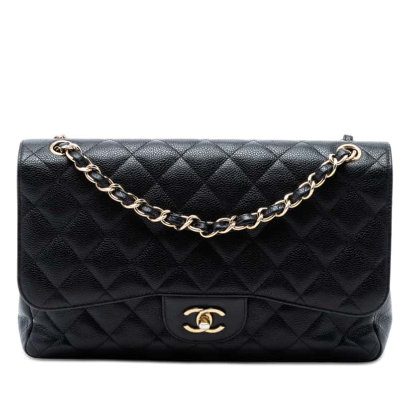 Chanel Jumbo Classic Caviar Double Flap Black Leather Very good condition - Front View