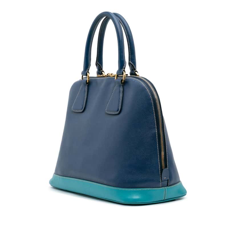 Prada Bicolor Saffiano Lux Promenade Dome Handbag Blue Leather Very good condition - Back View