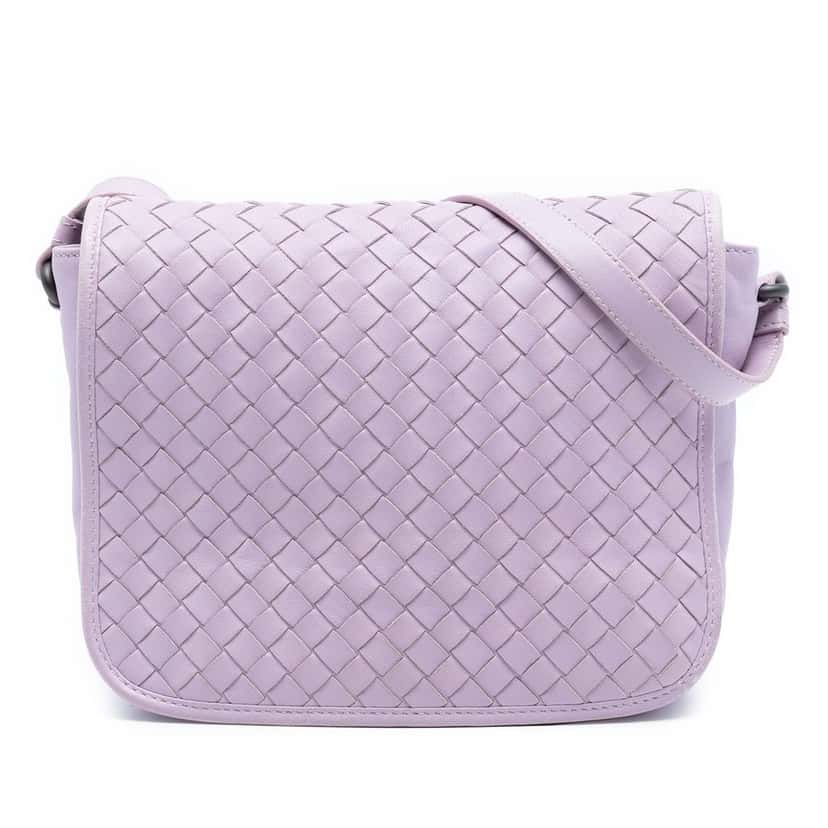 Bottega Veneta Nappa Intrecciato Flap Crossbody Purple Leather Very good condition - Front View