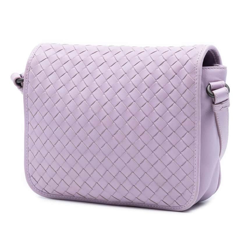 Bottega Veneta Nappa Intrecciato Flap Crossbody Purple Leather Very good condition - Back View