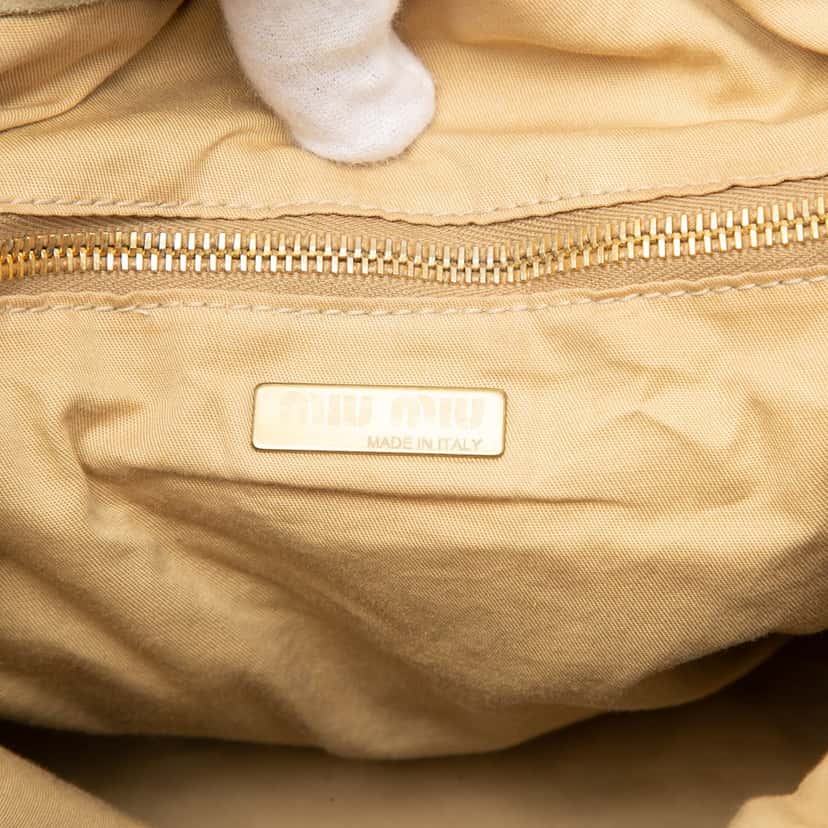 Miu Miu Laser Cut Suede Bamboo Top Handle Bag Beige Leather Very good condition - Box View