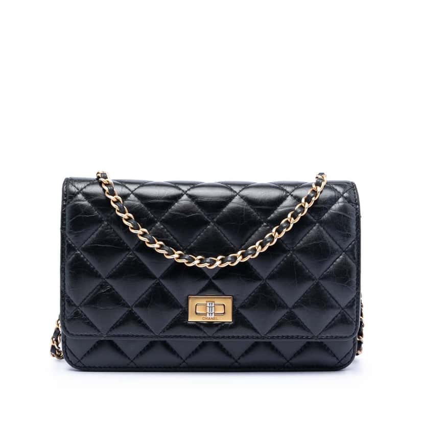 Chanel Quilted Aged Calfskin Reissue 2.55 Wallet on Chain Black Leather Very good condition - Front View