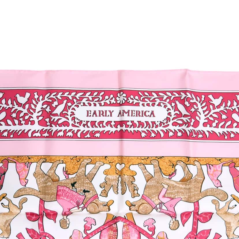 Hermès Early America Silk Scarf 90 Pink Very good condition - Model View