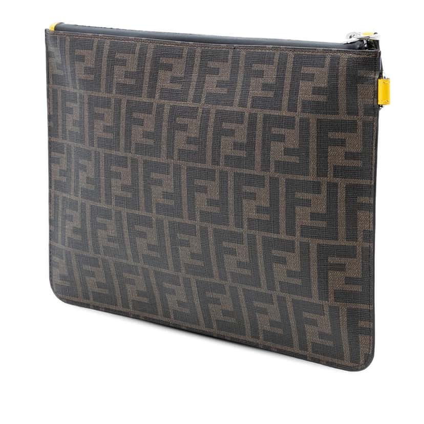Fendi Zucca Coated Canvas Roma Amor Zip Pouch Brown Very good condition - Back View
