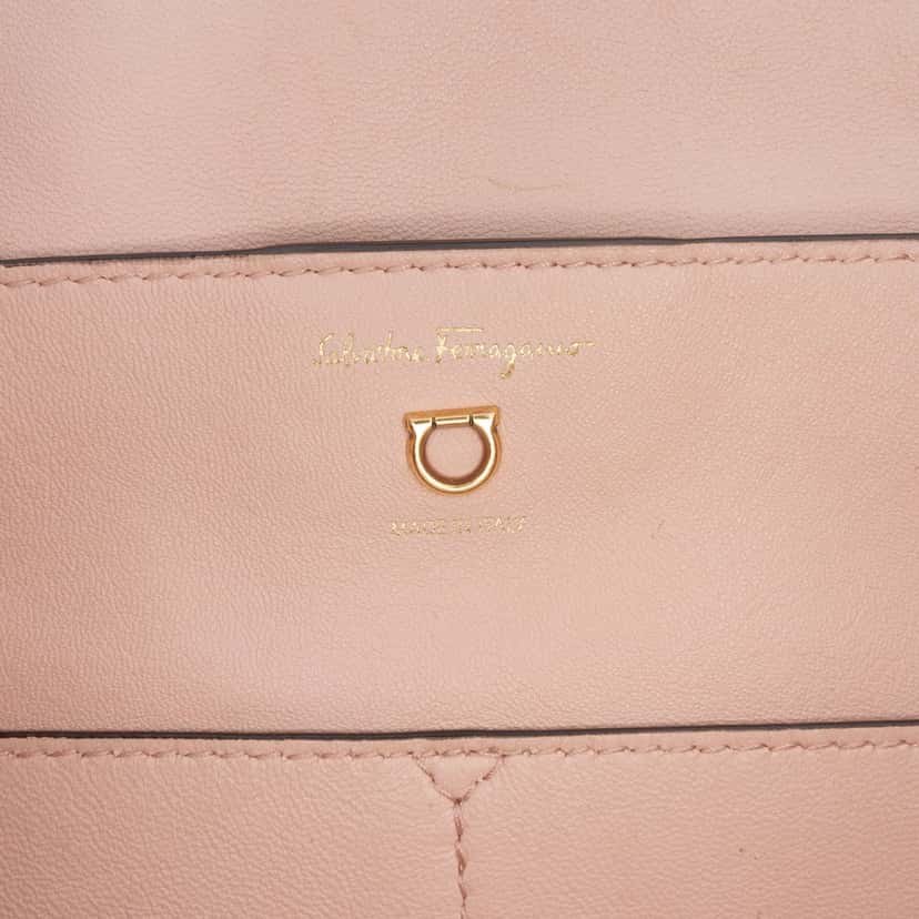 Ferragamo Gancini Embossed Calfskin Trifolio Tote Black Leather Good condition - Box View