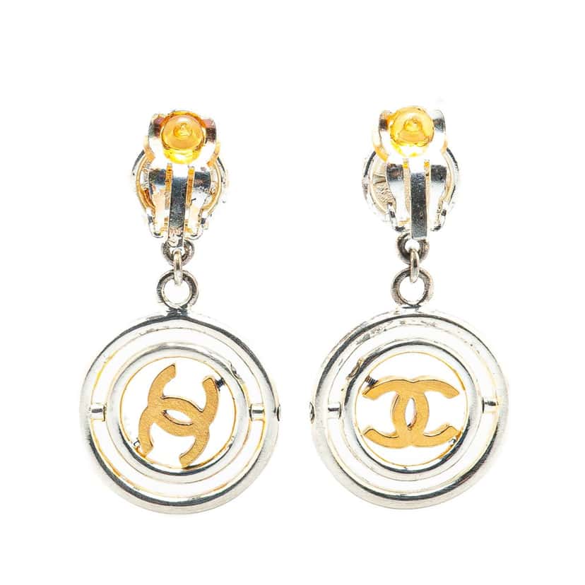 Chanel Silver Clover CC Drop Clip on Earrings Silver Metal Very good condition - Back View
