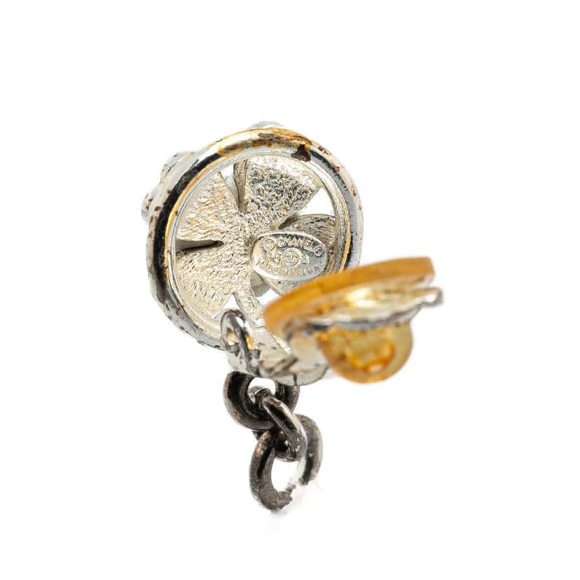Chanel Silver Clover CC Drop Clip on Earrings Silver Metal Very good condition - Inside View