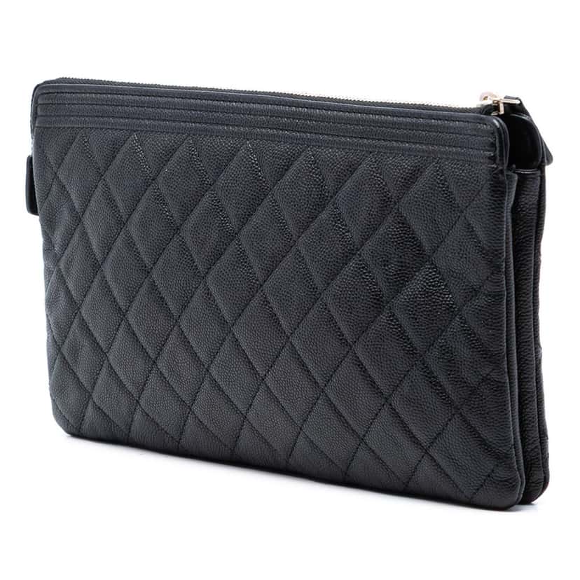 Chanel Quilted Caviar Boy O Case Zip Clutch Black Leather Very good condition - Back View