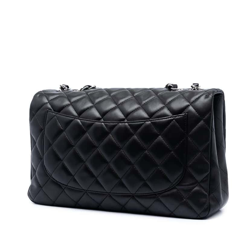 Chanel Jumbo Classic Lambskin Single Flap Black Leather Very good condition - Back View