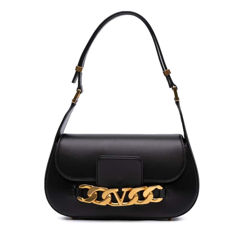 Valentino Medium Leather Vlogo Chain Shoulder Bag Black Leather Very good condition - Front View