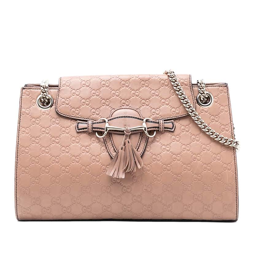 Gucci Large Guccissima Emily Shoulder Bag Brown Leather Very good condition - Front View