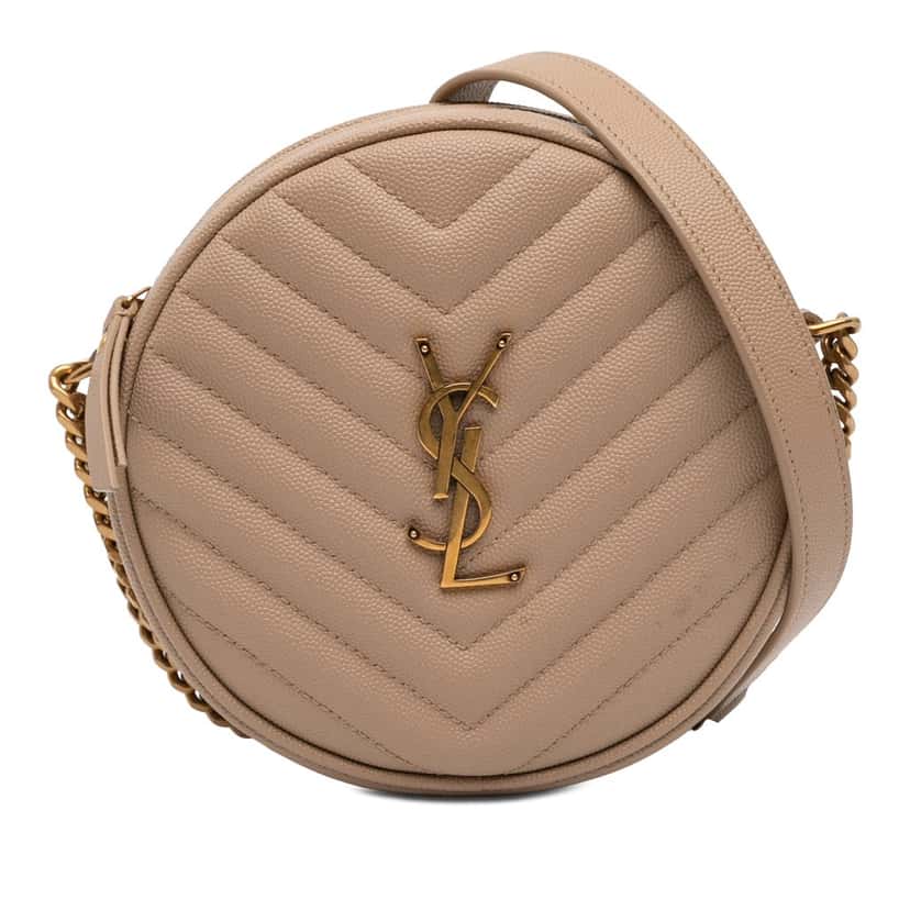 Saint Laurent Grain De Poudre Chevron Round Vinyle Camera Bag Beige Leather Very good condition - Front View