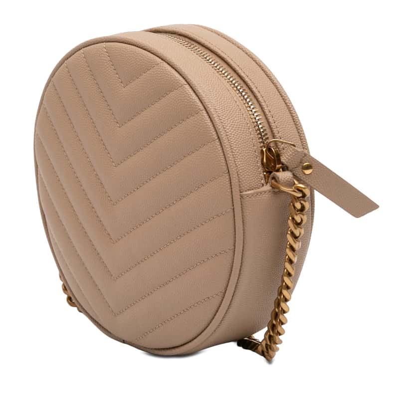 Saint Laurent Grain De Poudre Chevron Round Vinyle Camera Bag Beige Leather Very good condition - Back View
