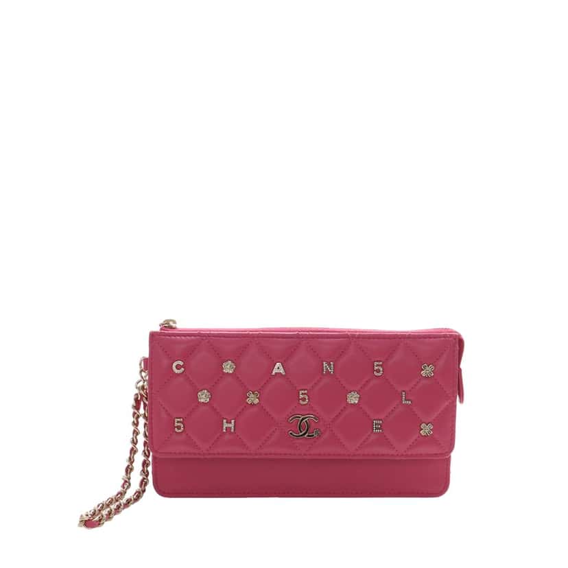 Chanel Quilted Lambskin All About Chanel Clutch On Chain Pink Leather Very good condition - Front View
