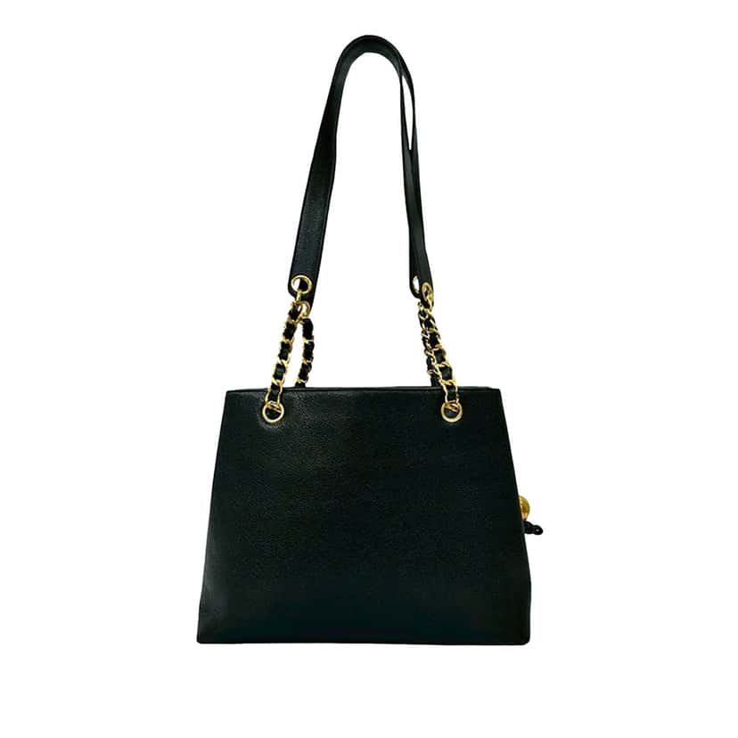 Chanel CC Caviar Front Pocket Chain Tote Black Leather Very good condition - Back View