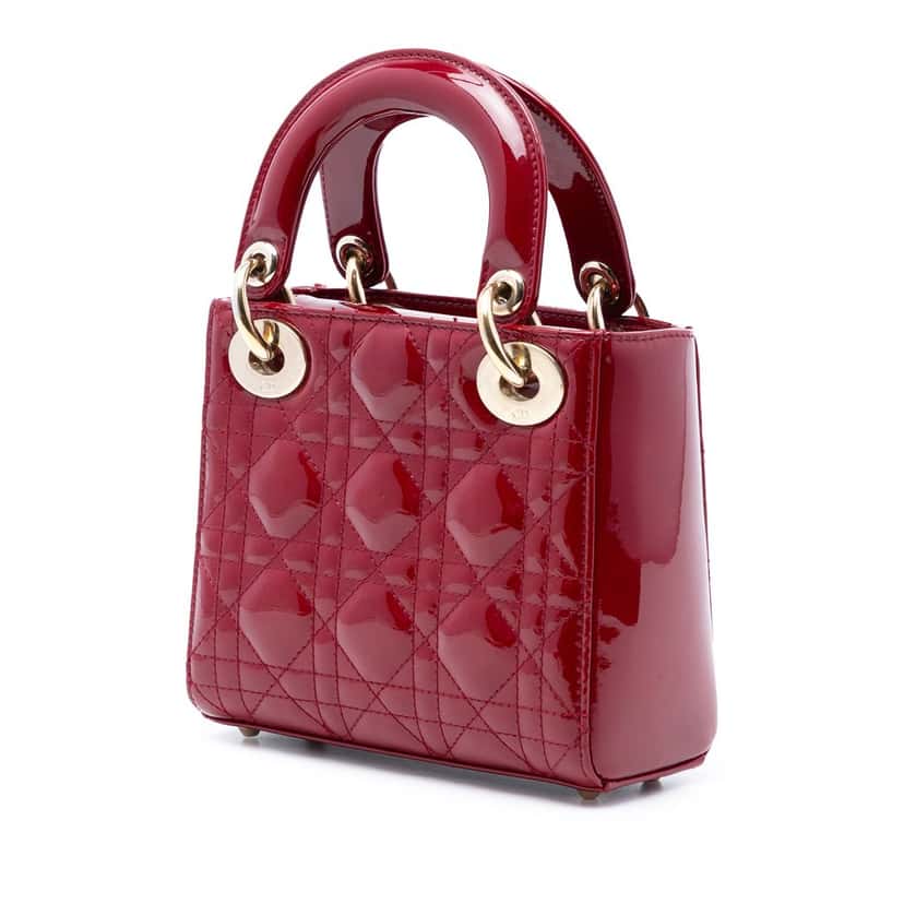 Dior Mini Patent Cannage Lady Dior Red Leather Very good condition - Back View