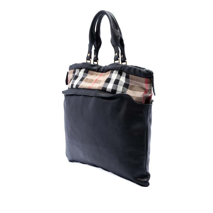 Burberry House Check Trimmed Leather Big Crush Convertible Tote Black Leather Very good condition - Back View