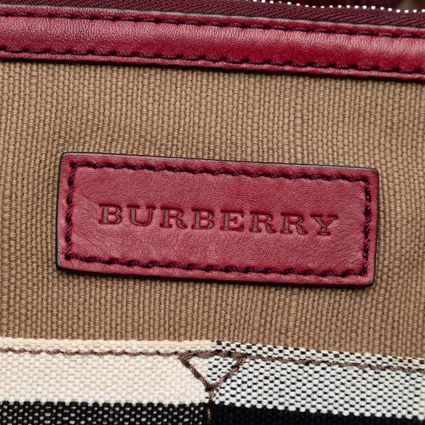 Burberry Medium Mega Check Canvas and Grained Calfskin Ashby Tassel Bucket Bag Brown Very good condition - Box View