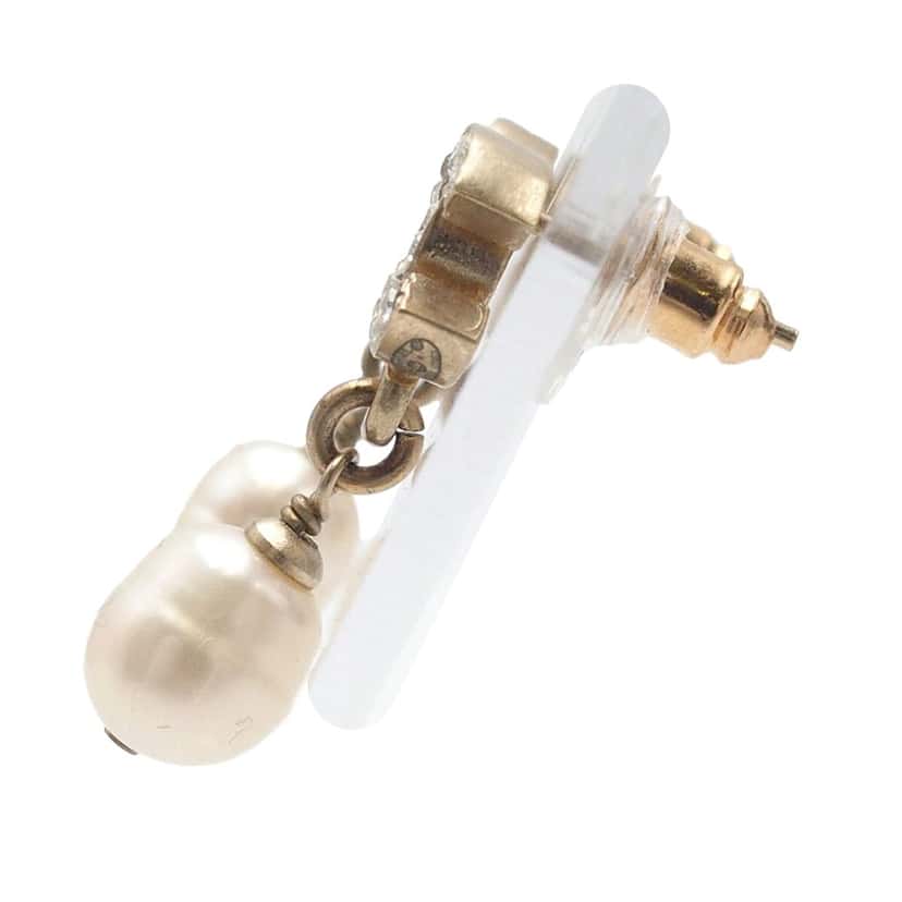 Chanel CC Gold Plated Crystal and Faux Pearl Push Back Earrings Gold Metal Very good condition - Box View