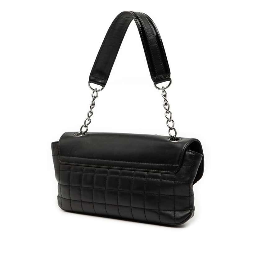 Chanel Camellia CC Choco Bar No 5 Lambskin Shoulder Bag Black Leather Very good condition - Back View