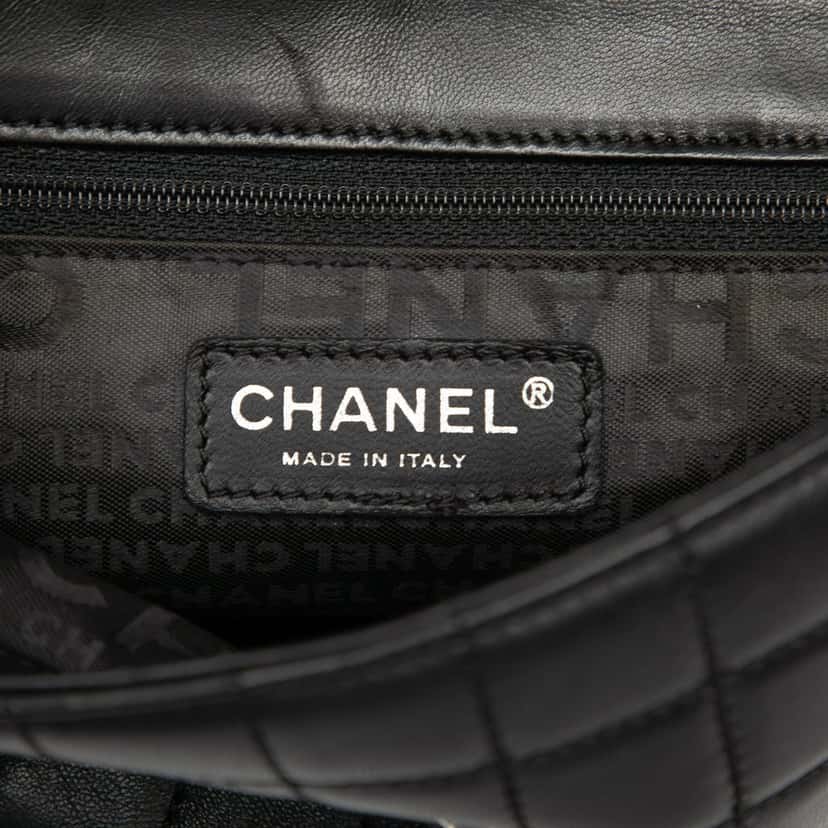Chanel Camellia CC Choco Bar No 5 Lambskin Shoulder Bag Black Leather Very good condition - Box View
