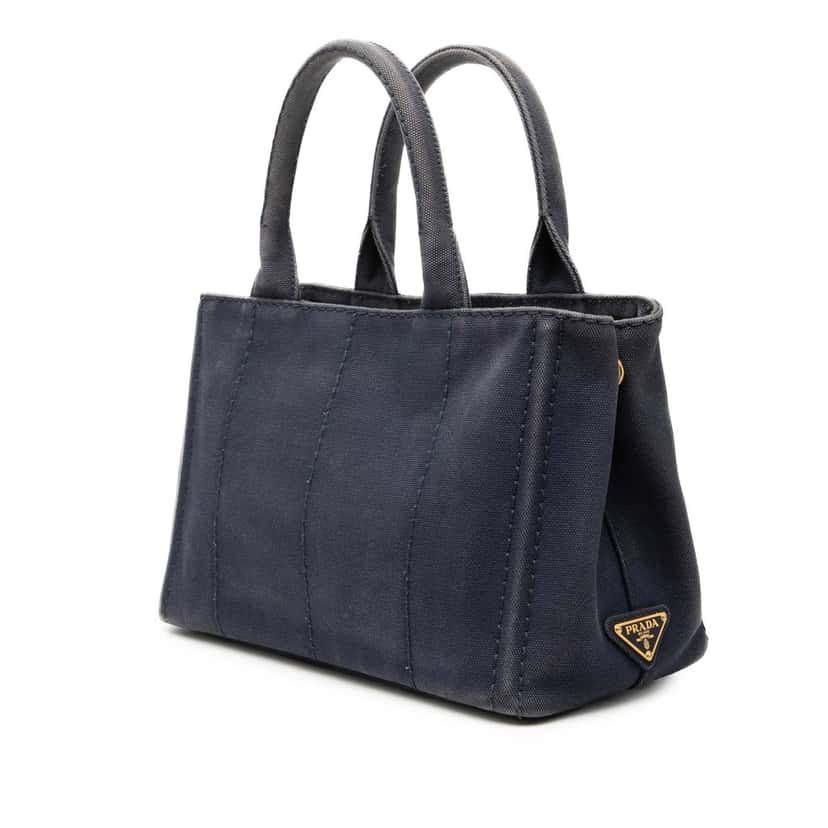 Prada Small Canvas Canapa Logo Satchel Blue Very good condition - Back View