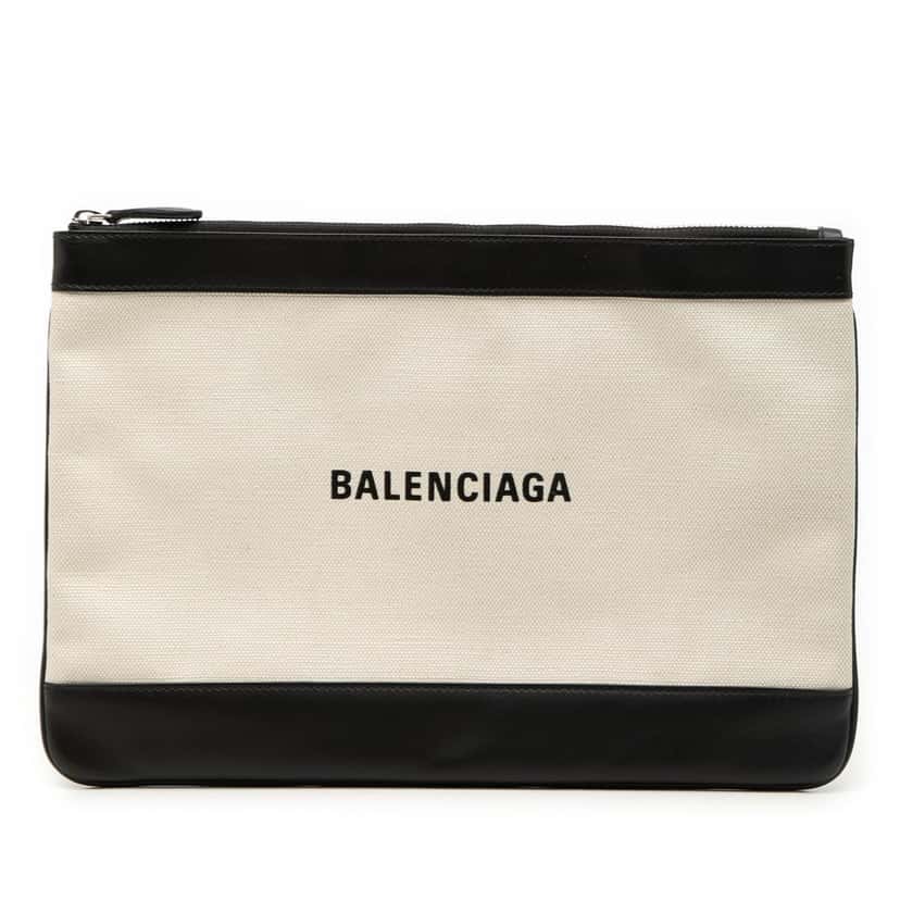 Balenciaga Canvas Navy Clip M Clutch Brown Very good condition - Front View