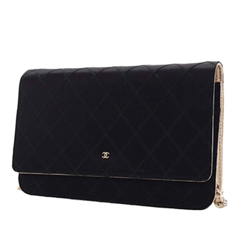 Chanel Bicolor Satin Diamond Stitch Wallet On Chain Black Very good condition - Back View