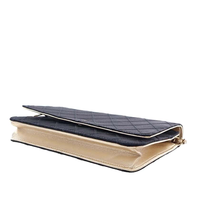 Chanel Bicolor Satin Diamond Stitch Wallet On Chain Black Very good condition - Box View