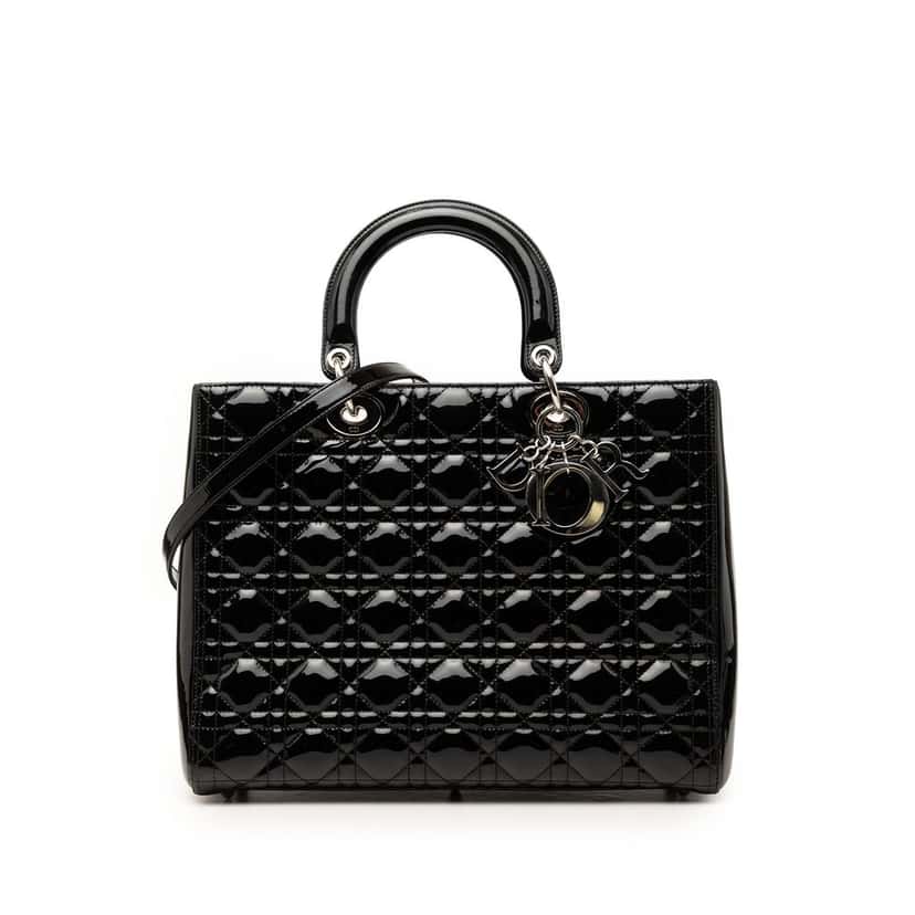 Dior Large Patent Cannage Lady Dior Black Leather Very good condition - Front View