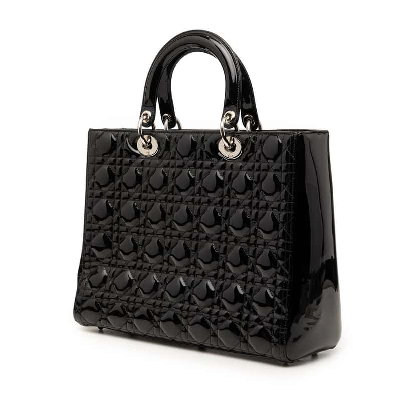 Dior Large Patent Cannage Lady Dior Black Leather Very good condition - Back View