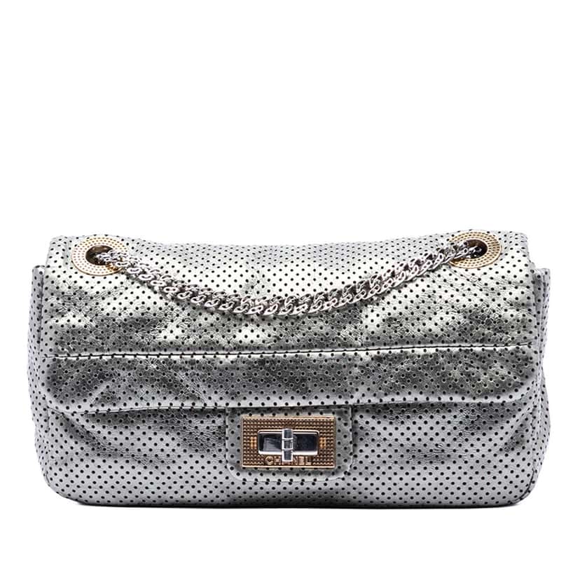 Chanel Medium Reissue Perforated Calfskin Drill Flap Silver Leather Very good condition - Front View