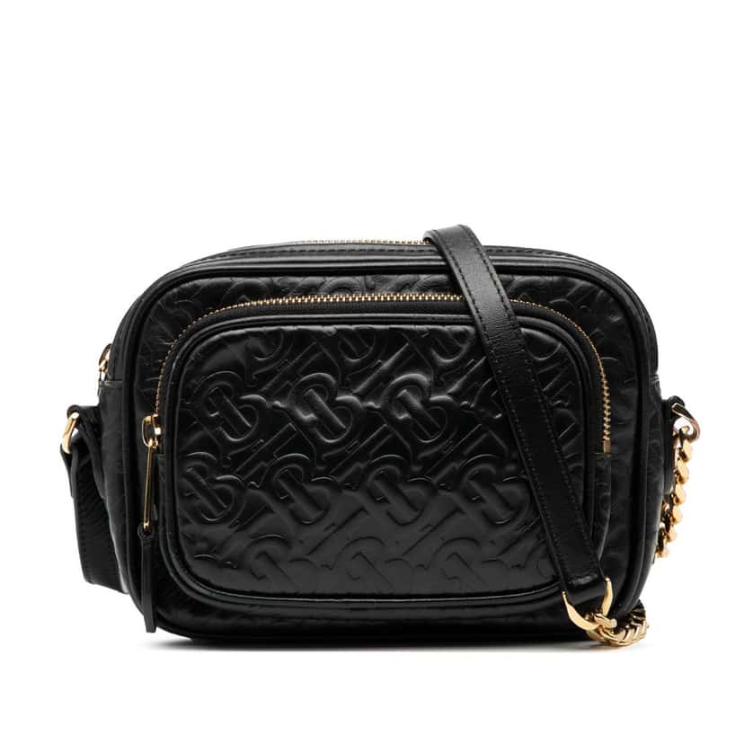 Burberry Embossed Calfskin TB Monogram Camera Chain Crossbody Black Leather Good condition - Front View
