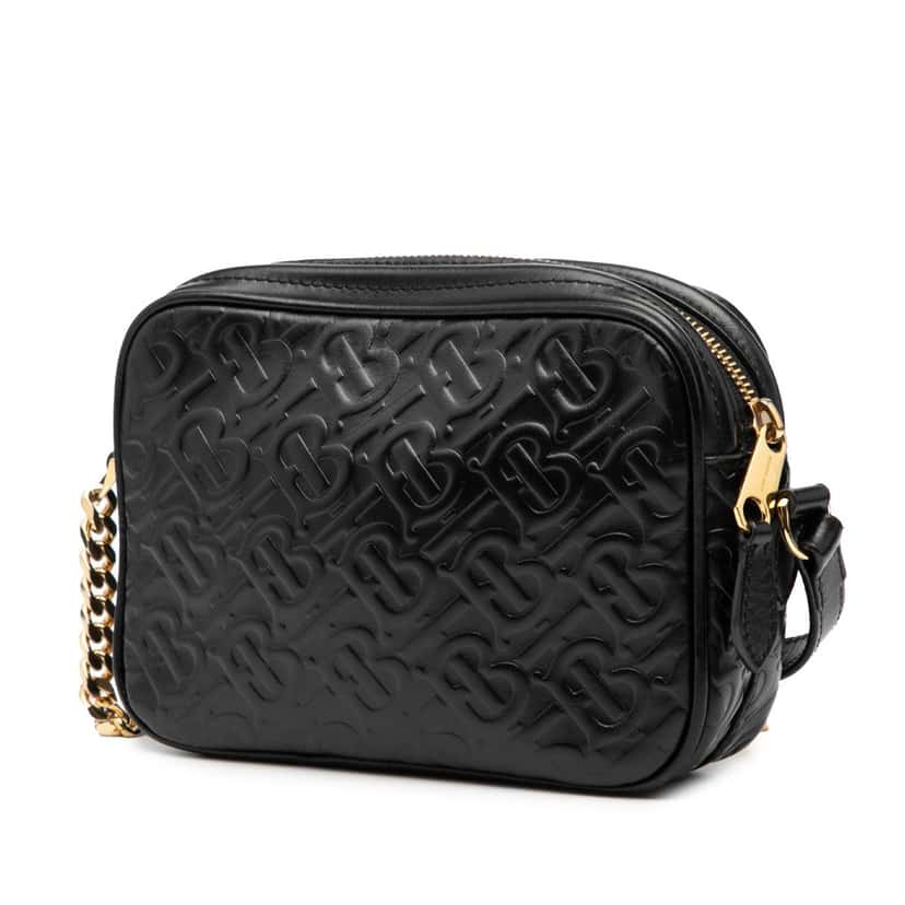 Burberry Embossed Calfskin TB Monogram Camera Chain Crossbody Black Leather Good condition - Back View