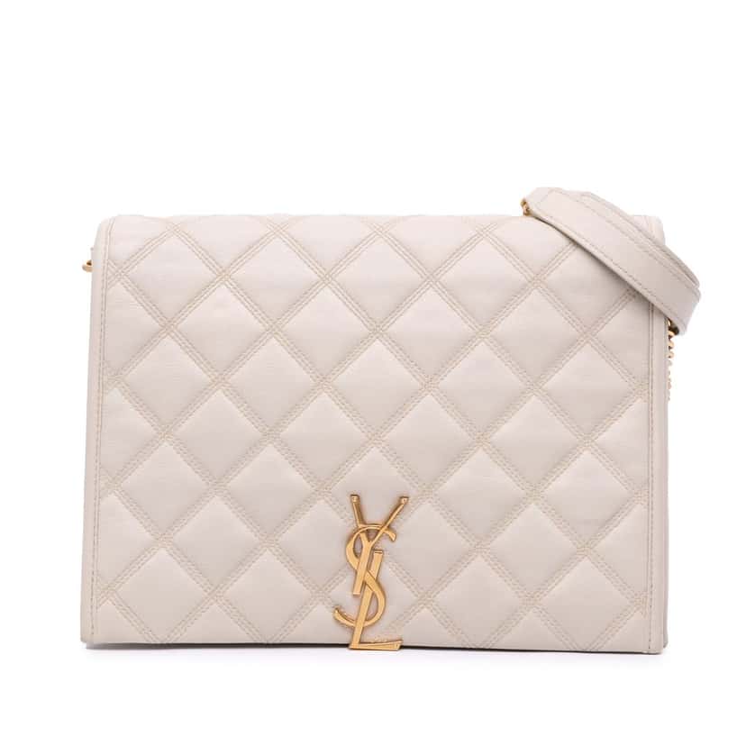 Saint Laurent Small Quilted Lambskin Becky Chain Shoulder Bag White Leather Very good condition - Front View