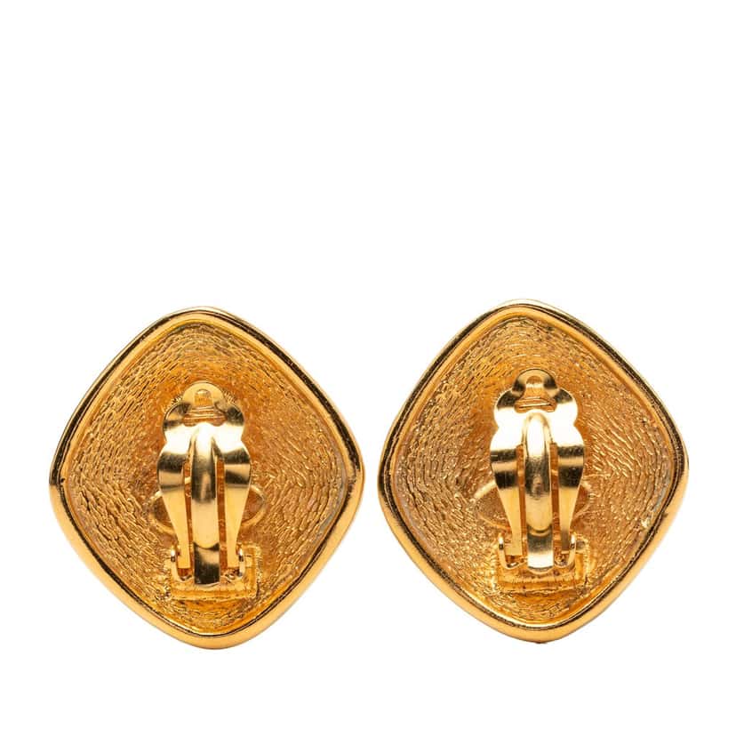 Chanel CC Gold Plated Diamond Clip On Earrings Gold Metal Very good condition - Back View
