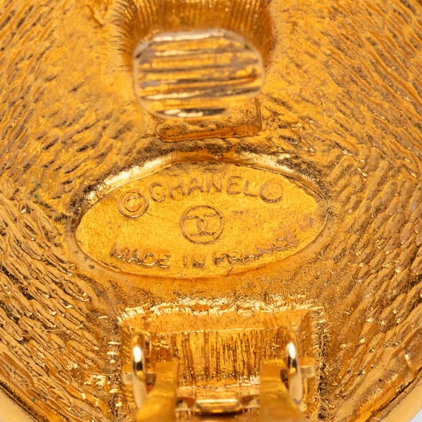 Chanel CC Gold Plated Diamond Clip On Earrings Gold Metal Very good condition - Inside View