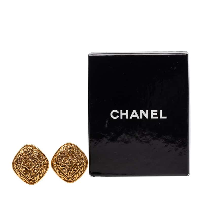 Chanel CC Gold Plated Diamond Clip On Earrings Gold Metal Very good condition - Model View