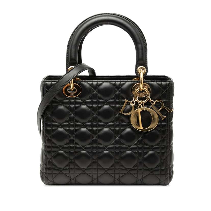 Dior Medium Lambskin Cannage Lady Dior Black Leather Very good condition - Front View