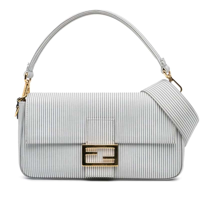Fendi Striped Jersey Baguette Satchel White Very good condition - Front View